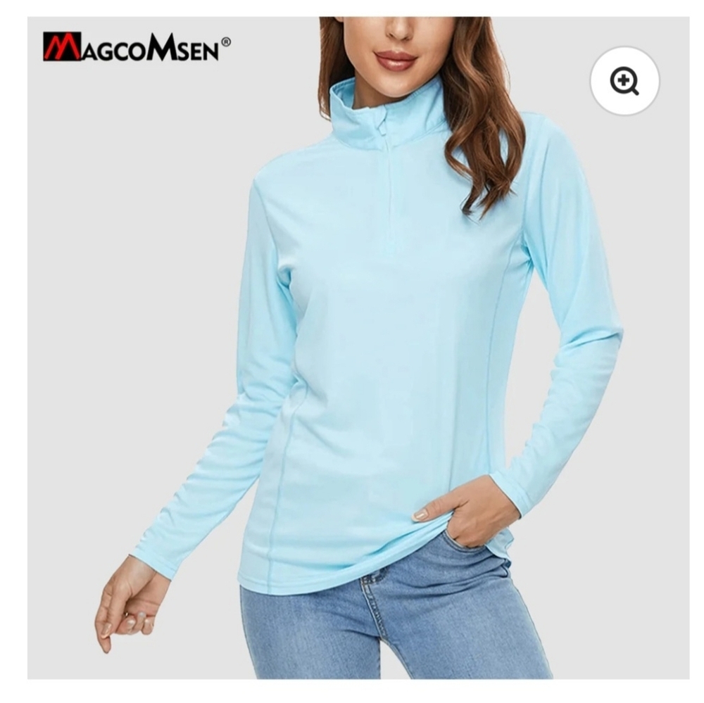 Half Zip Quick Dry Light shirt. Blue Women's Long Sleeve athletic Top Sz: Small
